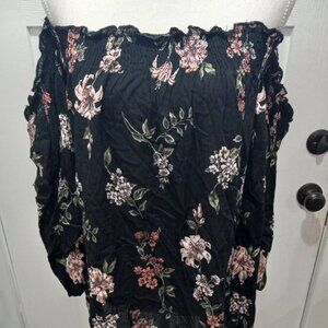 Angie Off The Shoulder Floral Long Shirt Women Size Small